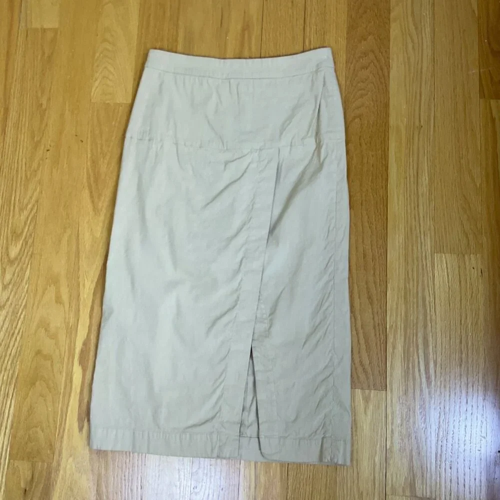 Anthropologie Skirt Linen Cotton Khaki Cream Toledo (6)